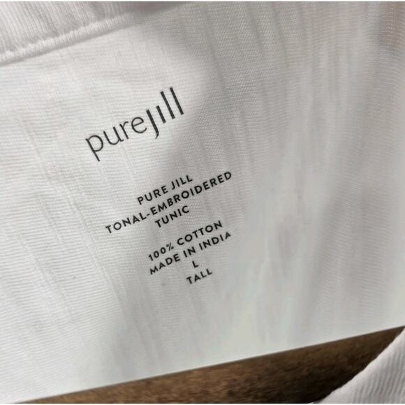 J Jill Tank Top Womens Large Tall White Tank Button Up Tonal Embroidered Tunic - Picture 3 of 10